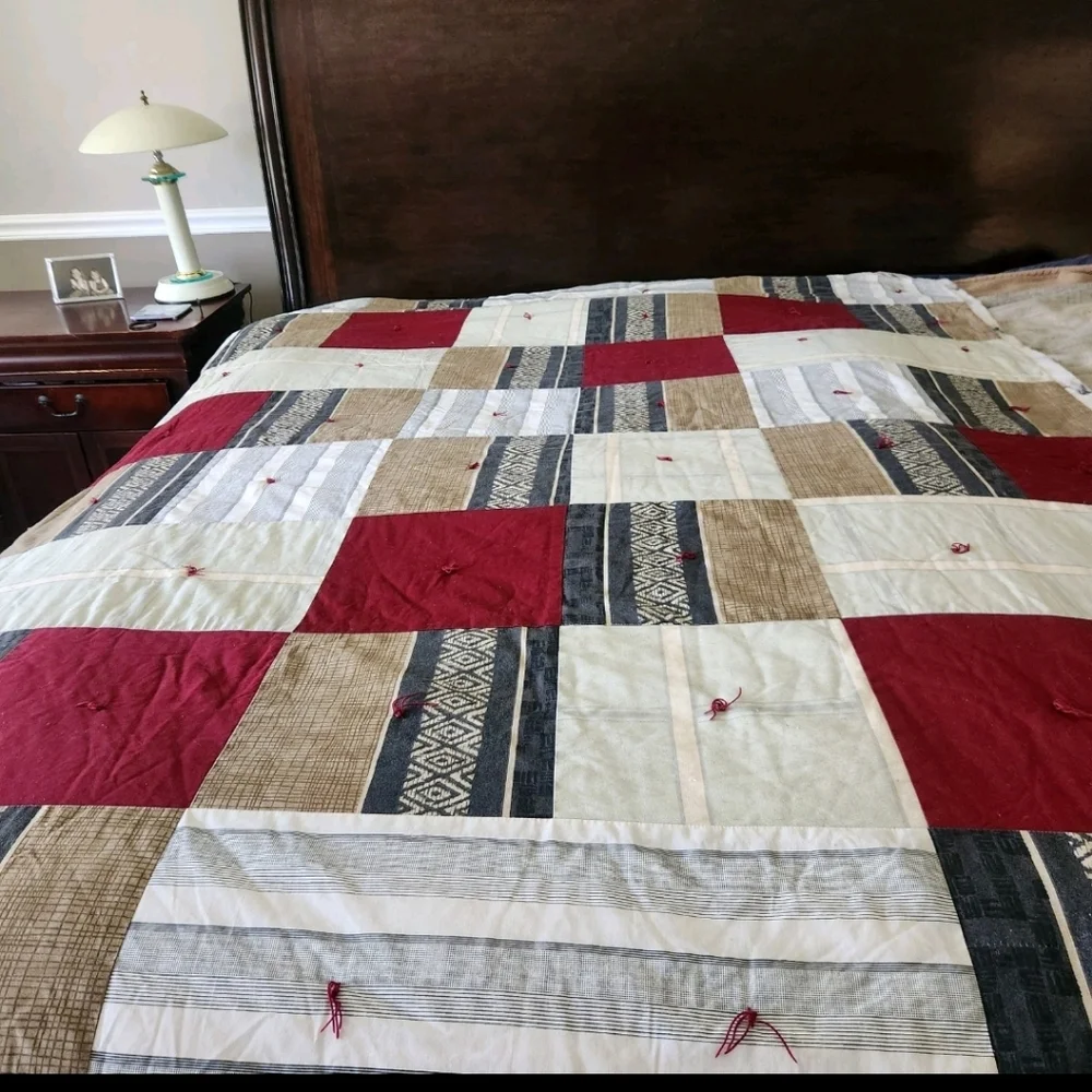 Handmade Patchwork Quilt Hand Tied Man Cave Reversible Home Bedding 80 x 60